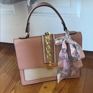 Aldo Pink and Cream Tote with Gold Accents